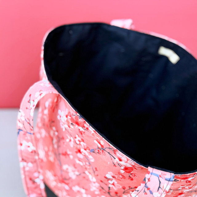 Large Shopper "Kirschblüte" apricotfarben I verstärkte Tasche mit japanischem Sakura Print I mit Standboden I handgemacht