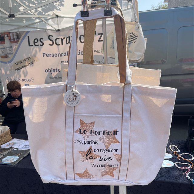 Cabas poche blanc et beige 