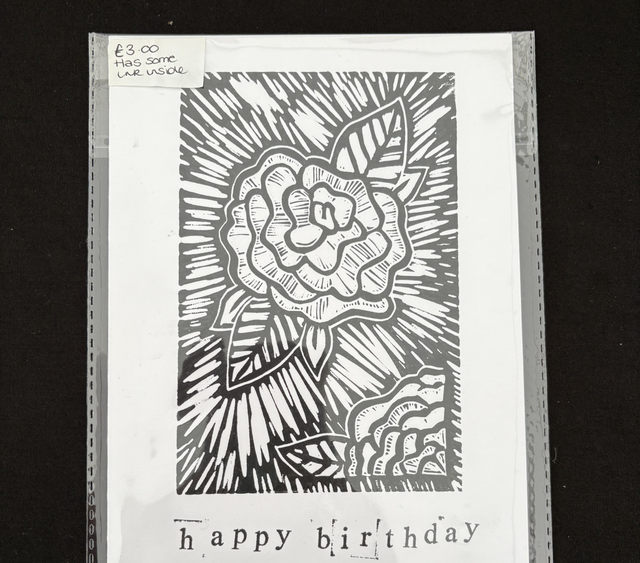 Lino print rose card ‘happy Birthday’ 