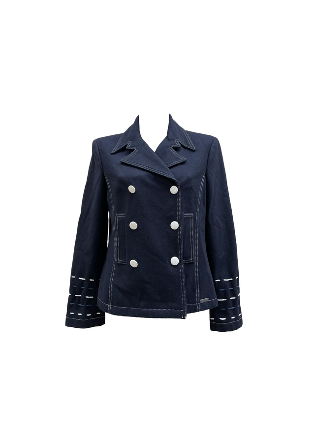 Galliano par John Galliano, Circa 2005-2010 – Veste Caban Navy à Surpiqûres Contrastées