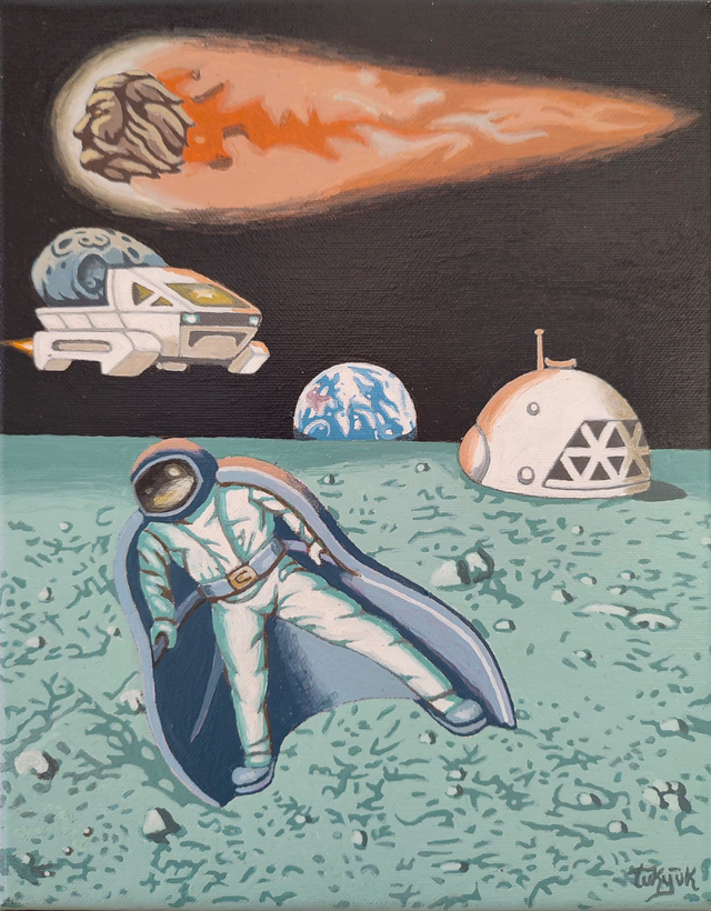 Prototype for a futuristic space-suit, 30x24 akryl płótno 2024