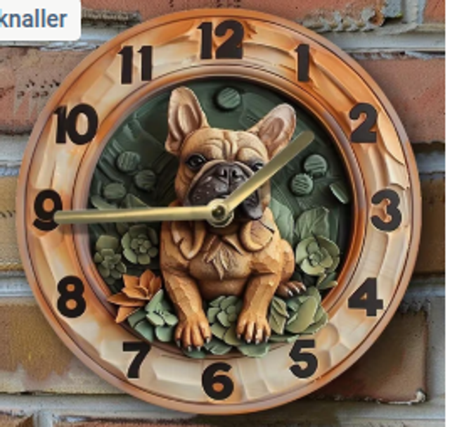 Vintage metalen klok Bulldog hond (20cm diameter) Nieuw.
