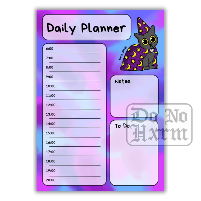 Daily Planner Wizard Cat A6 Notepad