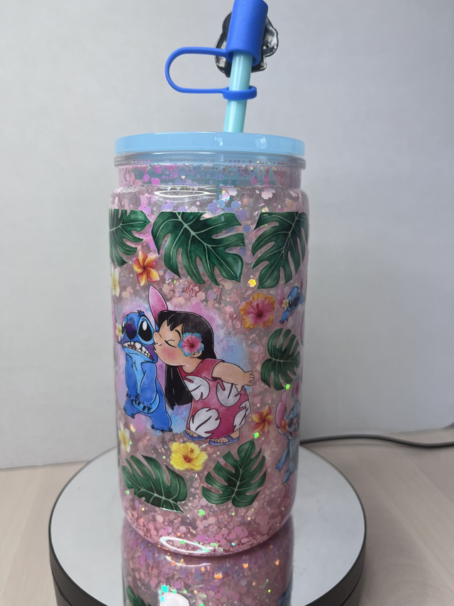 CANETTE GOBELET EFFET BOULE A NEIGE  OHANA LILO ET STITCH