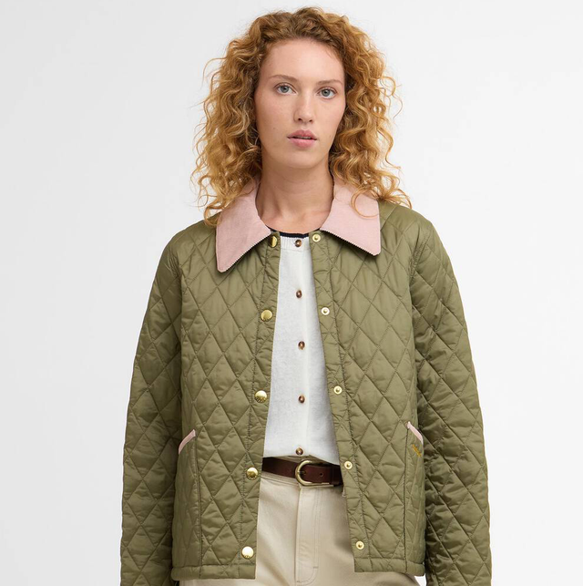 Barbour Icons Cropped Liddesdale Quilted Jacket Olive Gardenia