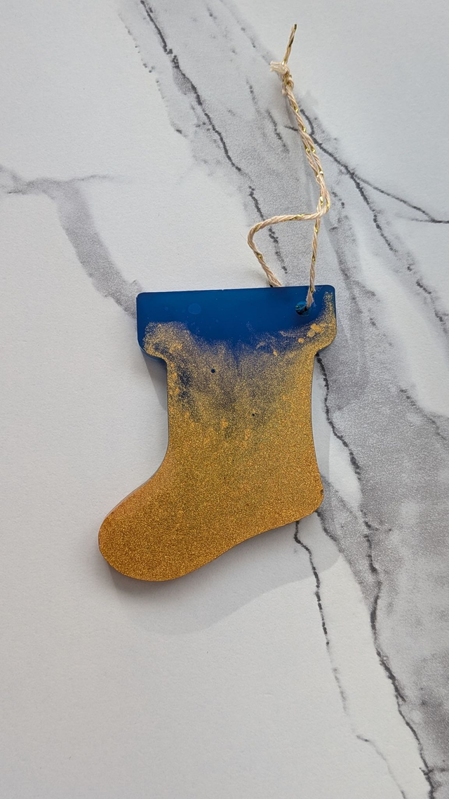 5 Suspensions de Noël en résine époxy personnalisables | couleurs bleu - or