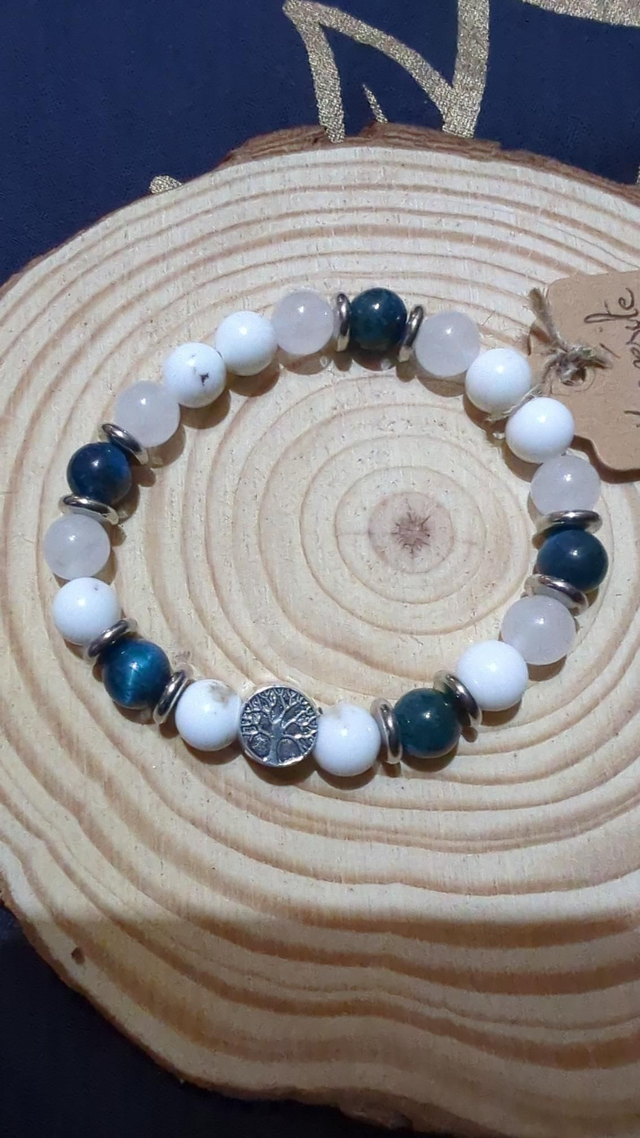 Magnésite, Quartz et Œil de tigre bleue 