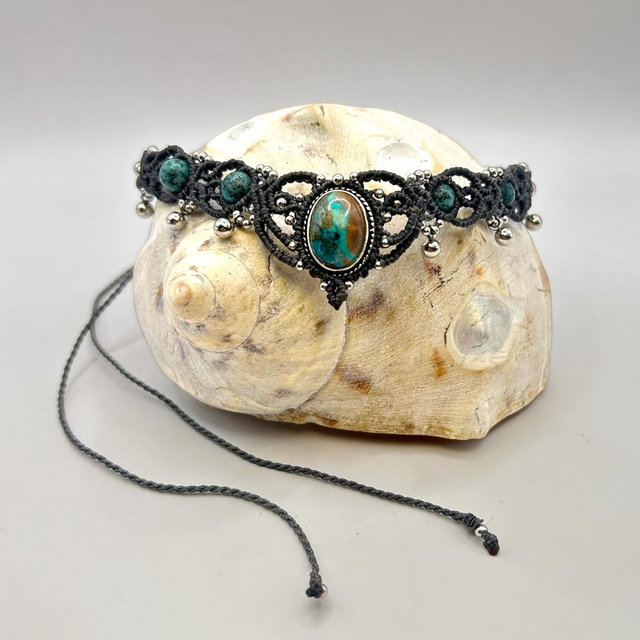 Collier AZUR – Chrysocolle &amp; micro-macramé