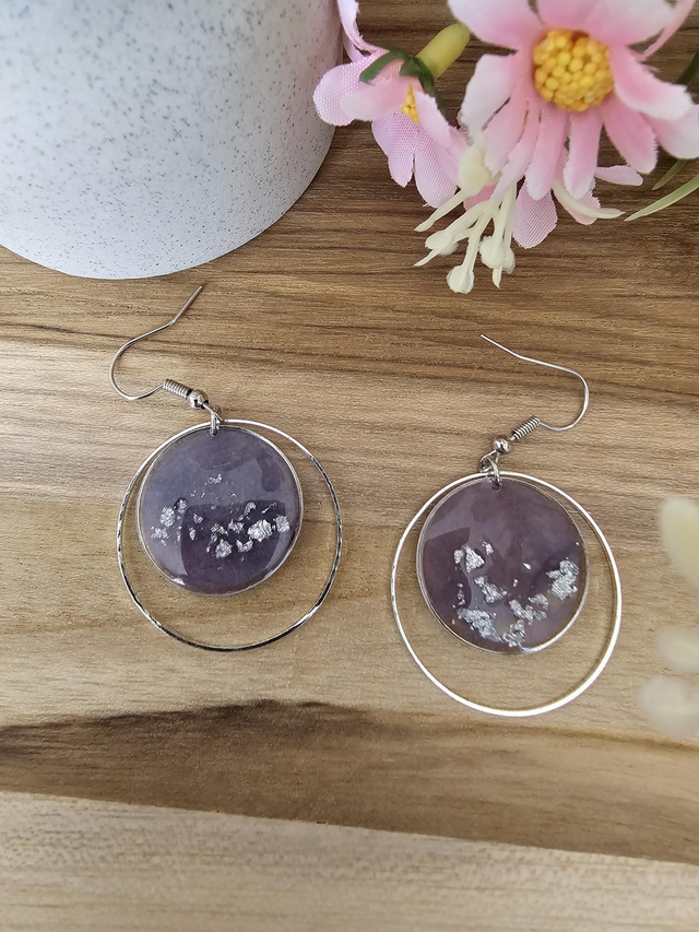 💜 Boucle d’Oreille double anneaux "Brume Améthyste" – L’élégance d’un rêve en violet 💜