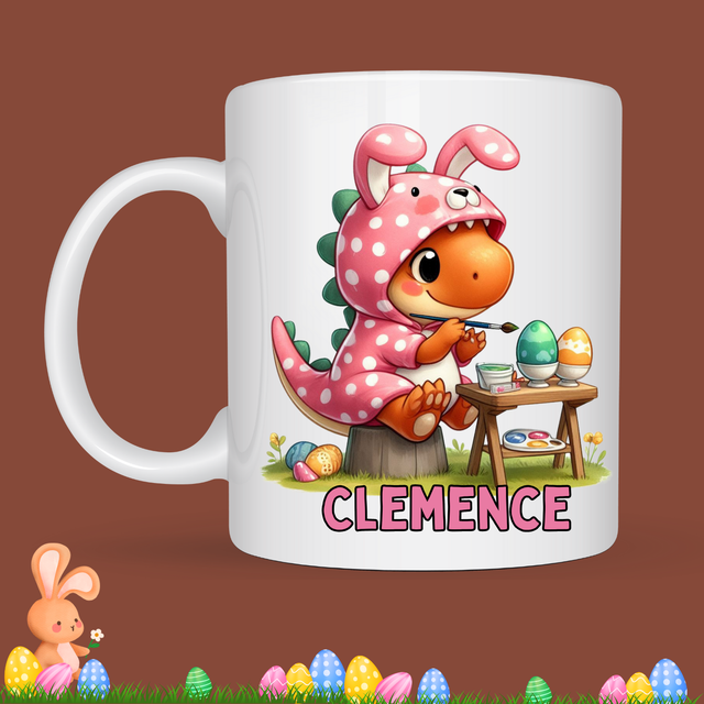 Mug de Pâques "Dino peinture", prénom au choix 