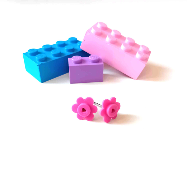 Puces &quot;Les P&#039;tits Lego&quot; - Fleurs Rose - Pièces Artisanales