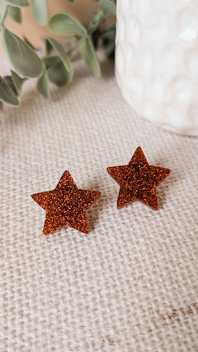 Petites boucles étoiles oranges pailletées