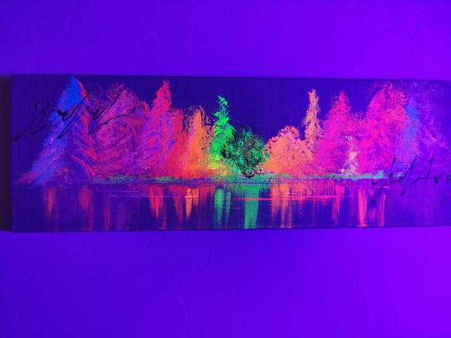 tableau abstrait original - peintures fluorescentes sur toile en lin brute