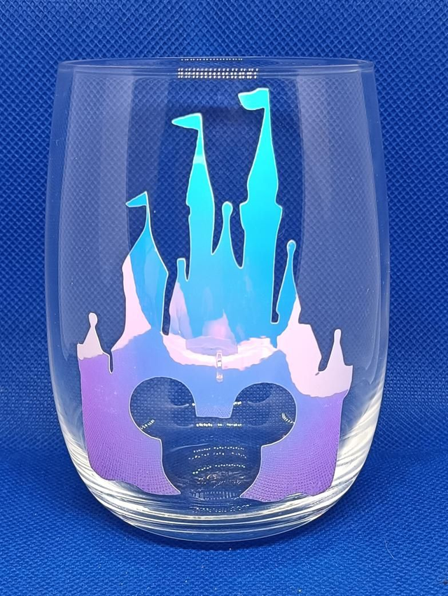 Custom Design Holographic Vinyl Mickey Disney Castle 13oz Glass.