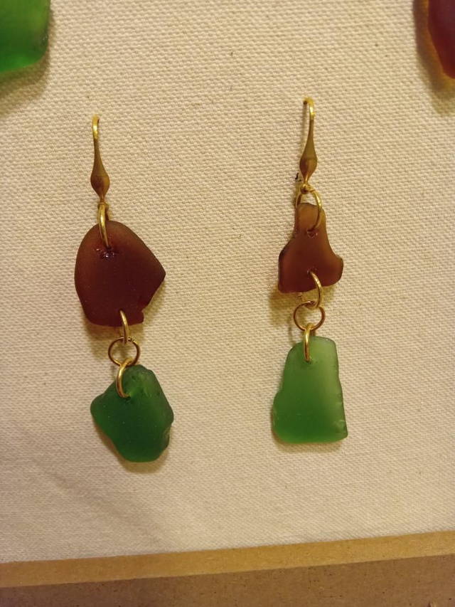 Orecchini Sea Glass doppio verde marrone