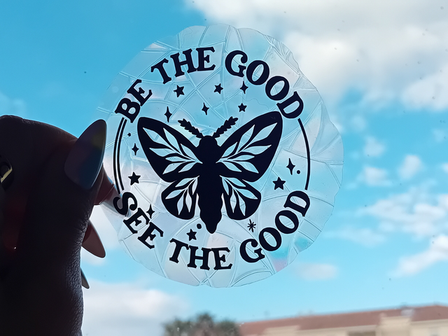 ✨ Sun Catcher Statique &quot;Be the Good, See the Good&quot; – Positivité &amp; Nature 🦋🌿🌟
