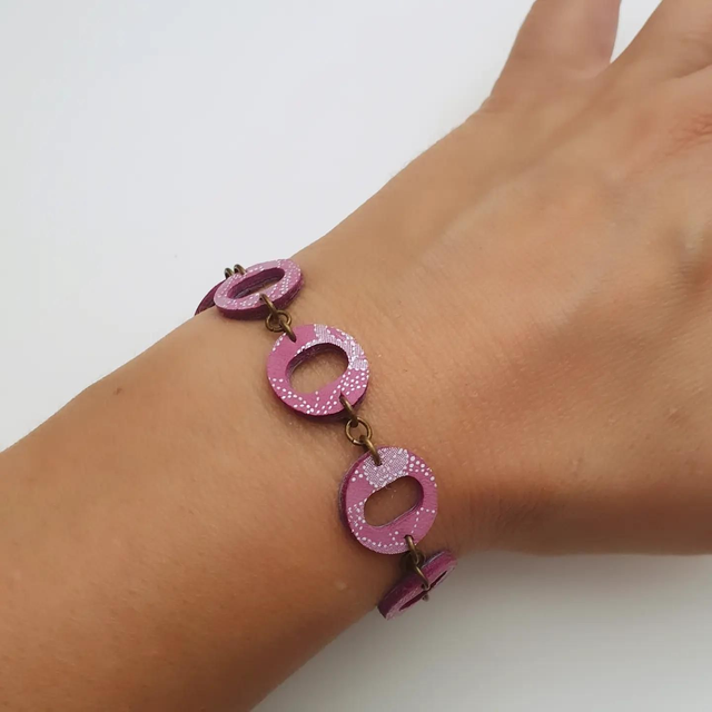 Anel cuir rose et bleu