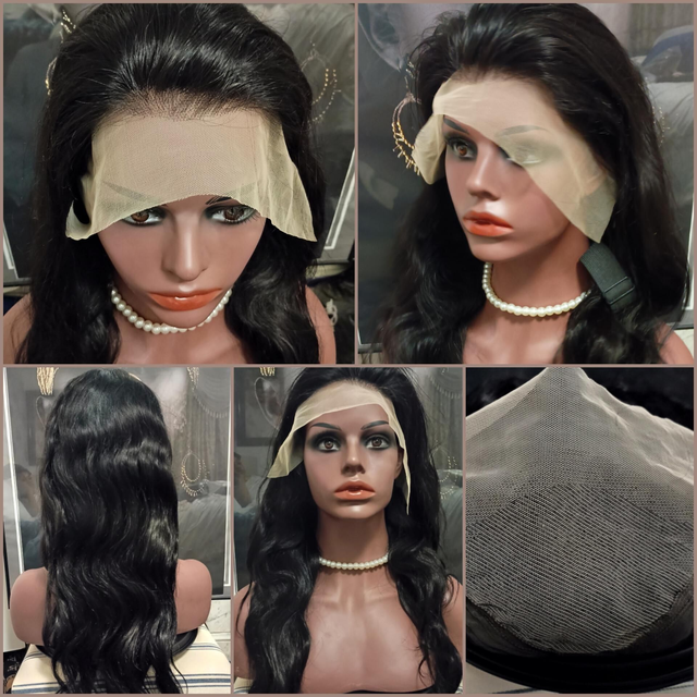 24 Inch Long Human Hair Lace Wig Natural Wave Lace Front Wig (Natural Black)