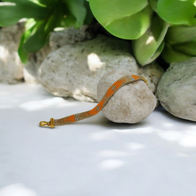 Bracelet orange, or et argent