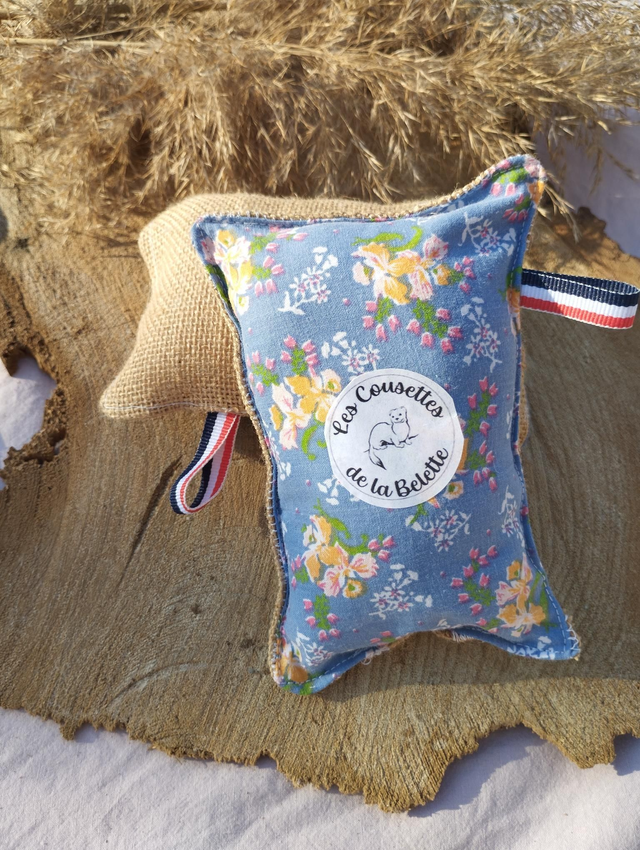 Éponge lavable - Fleurs bleues et Jute