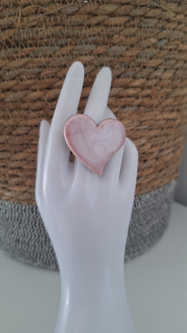 Bague coeur rose, verso gris