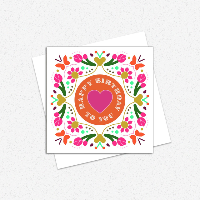 Happy Birthday Folk Floral Greeting Card