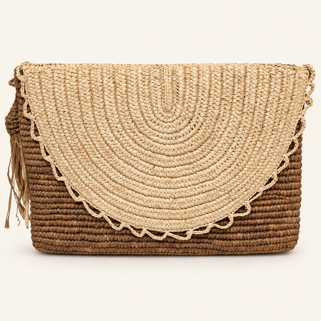 Pochette bicolore en raphia de Madagascar