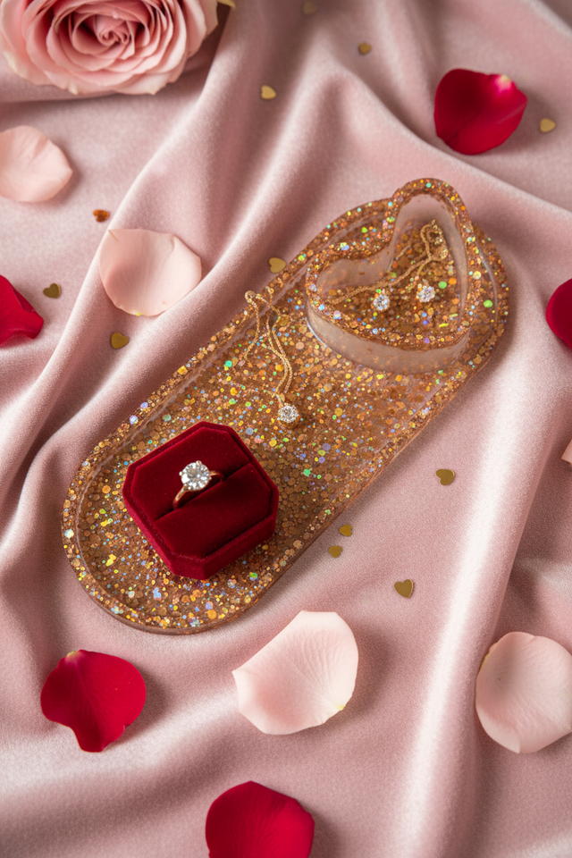 Plateau bijoux coeur - Nacre pailleté