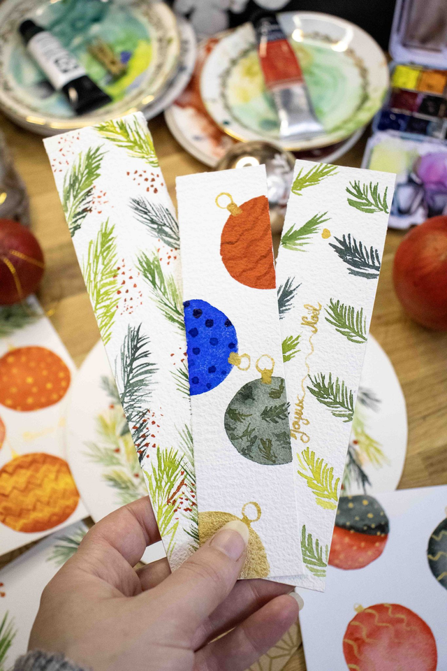 Atelier Aquarelle Marque page de Noël