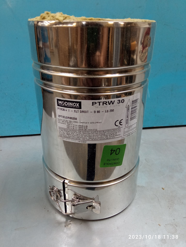 PTR30 - Elément droit avec collier 250 mm D80 INOX - 2PTIELDR80250 