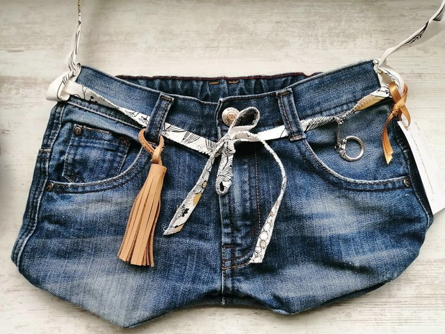 Sac Jeans  bleu et ocre