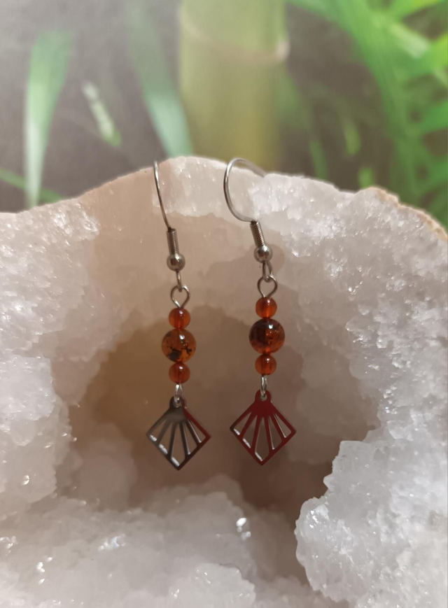 Boucles d'oreilles pendantes en ambre