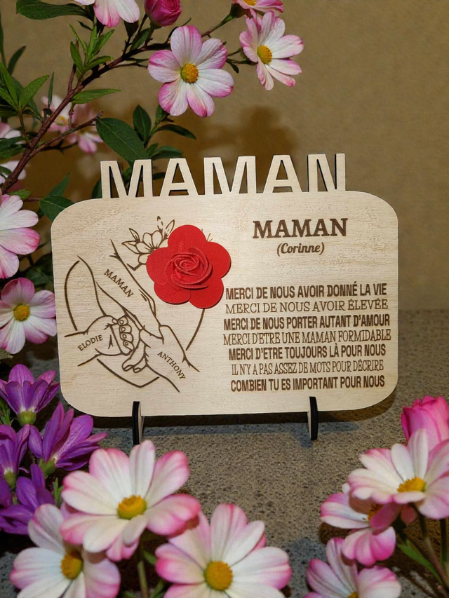 PANCARTE MAMAN AVEC ROSE