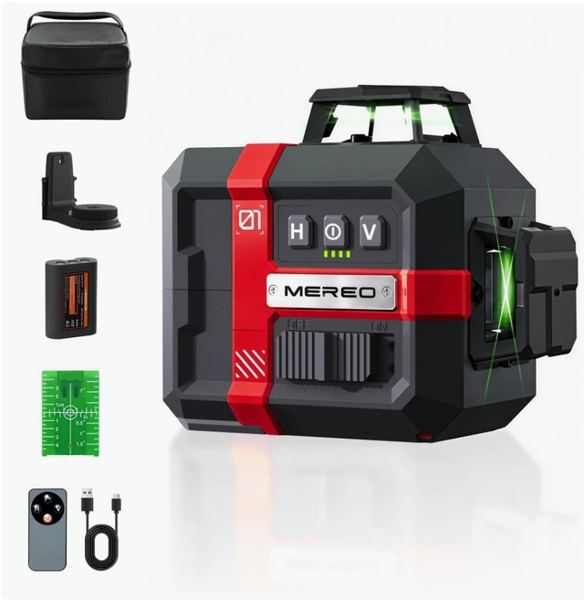 MEREO 360° Kreuzlinienlaser – selbstnivellierend, mit Akku &amp; Zubehör