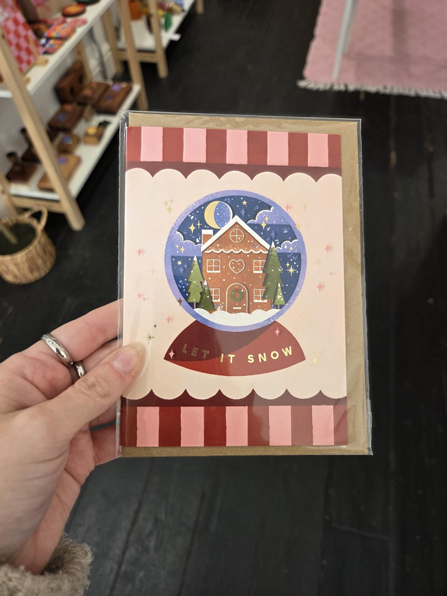 Let It Snow Snowglobe Christmas Gold Foil Greetings Card - EV-045