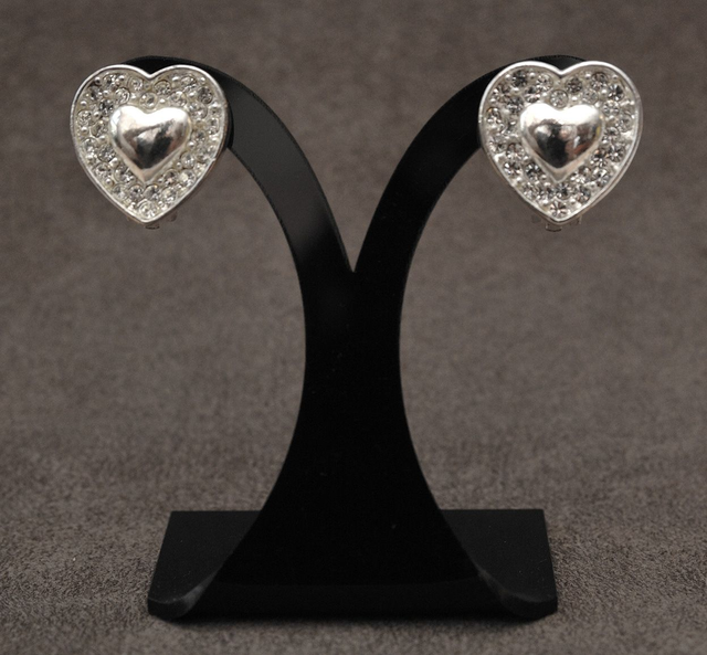 Paire de boucles d'oreilles Coeur et stass argent Vintage Agatha (collector)
