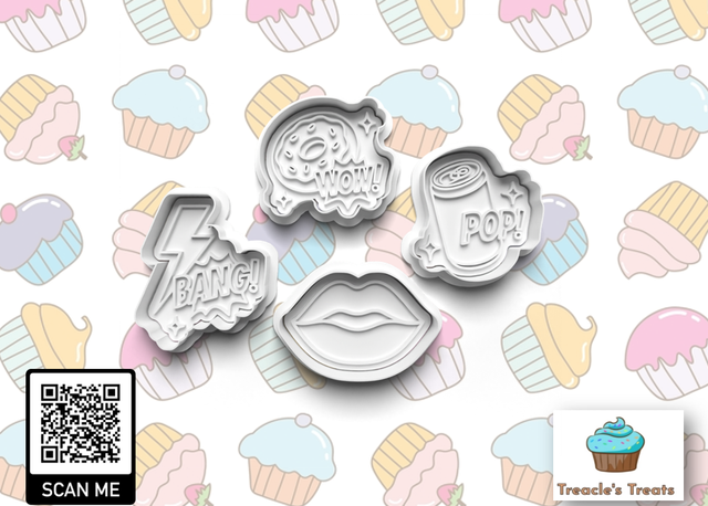Retro pop art Theme Fondant/cookie stamps with cutters