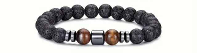 Bracelet "énergie Terre et Feu" en Pierre Volcanique et oeil de tigre - 8mm