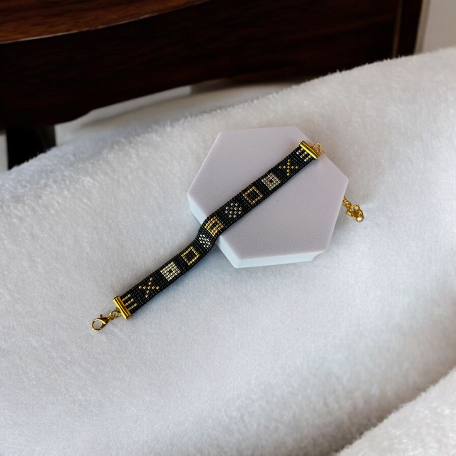 Bracelet fin noir, or et argent