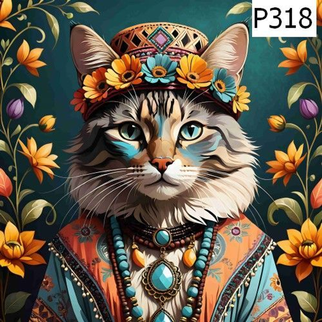 Panneau Chat fleurs en Polyester imperméable - 30x30cm