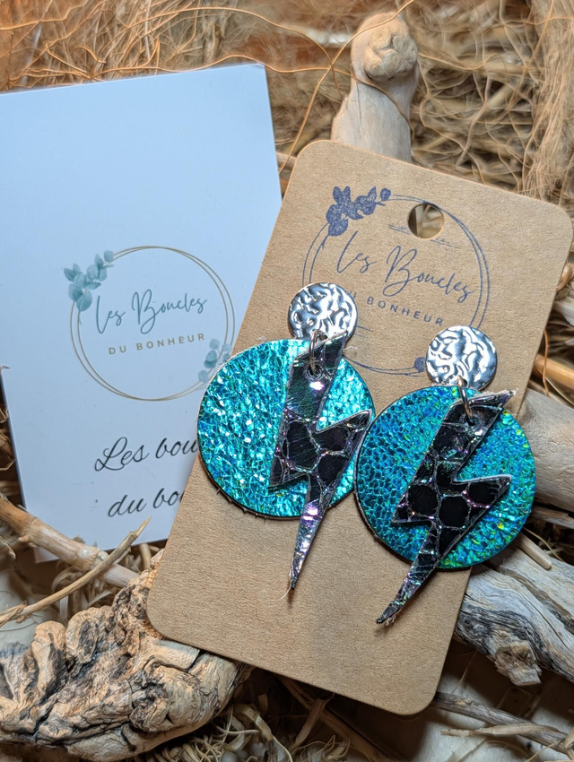 Boucles d'oreilles Queen turquoise holographique qu008