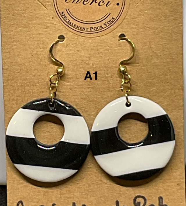 Boucles d’oreilles pendantes en pâte polymère,résine UV dorées ou argentées en acier inoxydable 