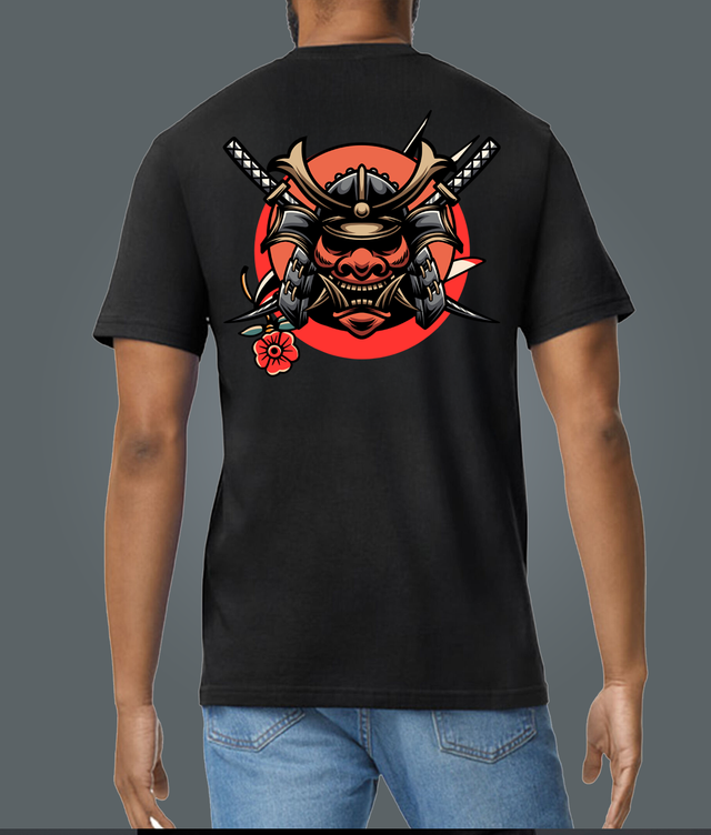 Traditional Tattoo Style Samurai Warrior Black Soft Spun Patterned T-Shirt