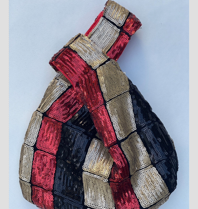 Sequin Top Handle Knot Bag