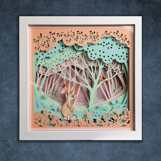 Shadow Box "Coniglio" con luce Led