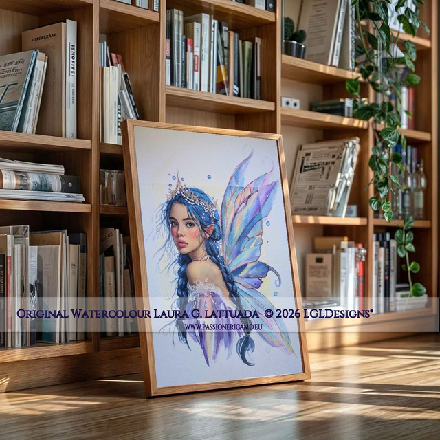 The Blue Fairy Original Watercolor Painting one on a kind