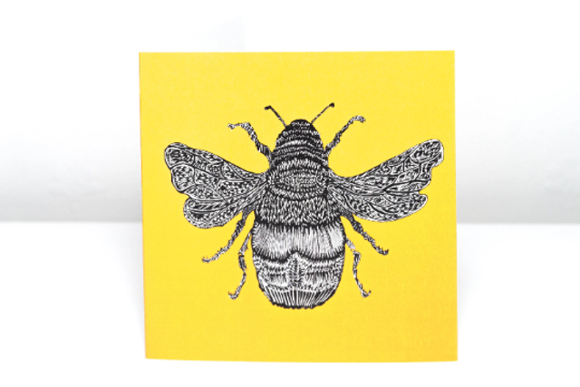 Bee Happy Ink Sketched Greeting Card in Sunshine Yellow