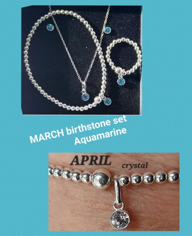 Birthstone Sterling Silver Set with Crystal Charm