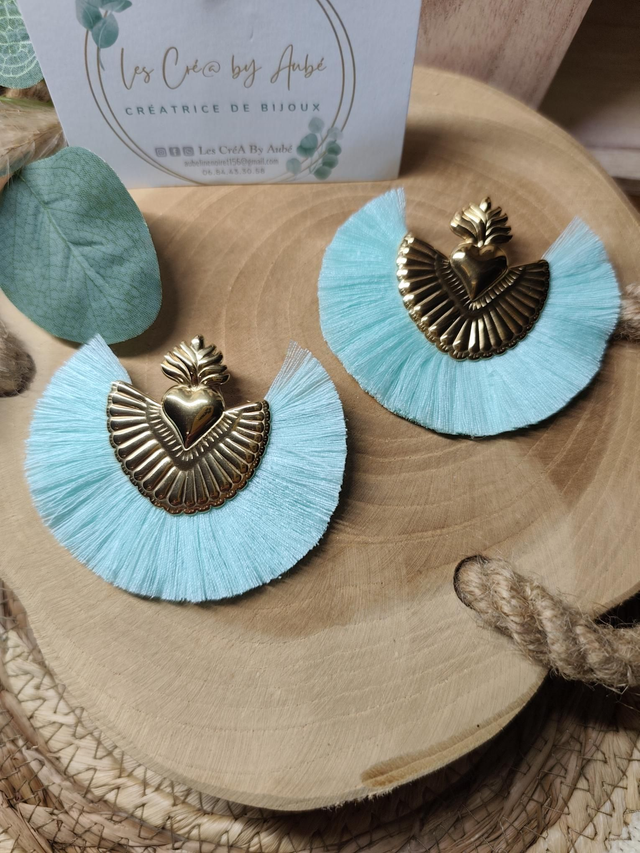 BO BOHEME COEUR EX VOTO GOLD/ POMPONS BLEU AZUR 0000804