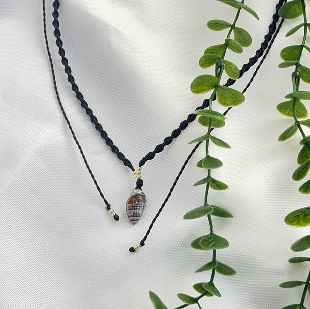 Makramee Kette Muschel schwarz verstellbar